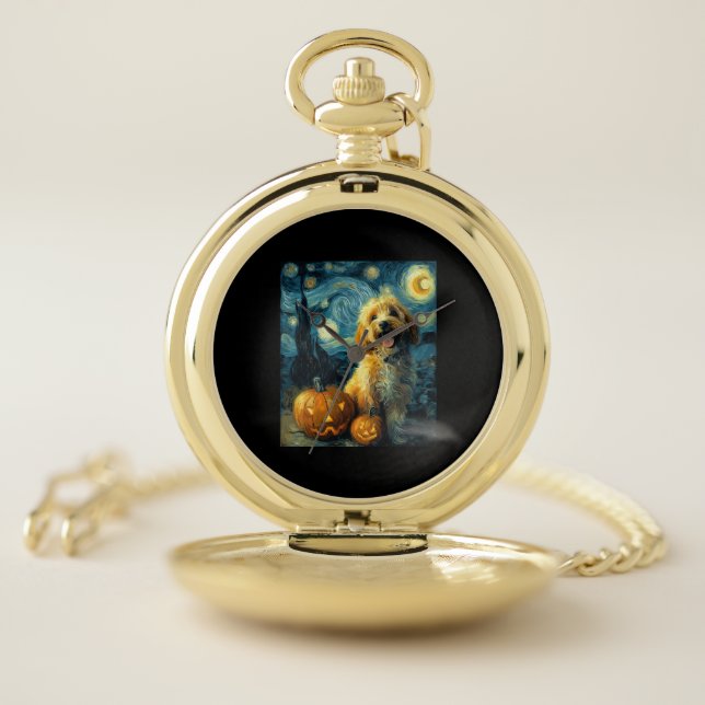 Cavapoo Cute Dog Halloween Jack O Lantern Pumpkin  Pocket Watch (Inside)