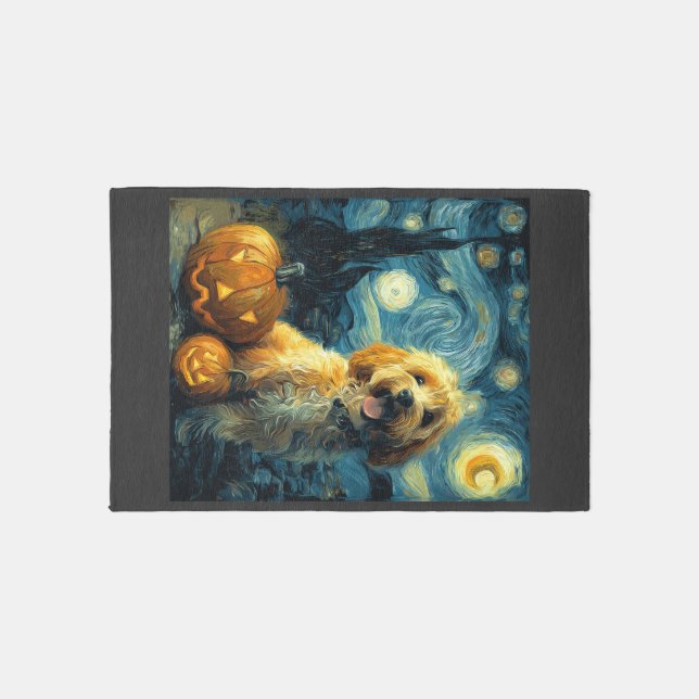 Cavapoo Cute Dog Halloween Jack O Lantern Pumpkin  Rug (Front)