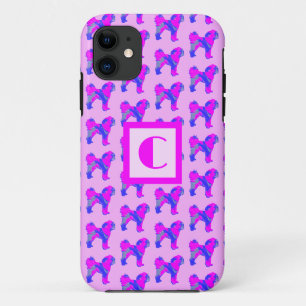 Cavapoo Cute Dog Pink Blue Silhouette Monogram iPhone 11 Case