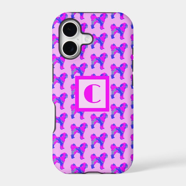 Cavapoo Cute Dog Pink Blue Silhouette Monogram Iphone Case (Back)