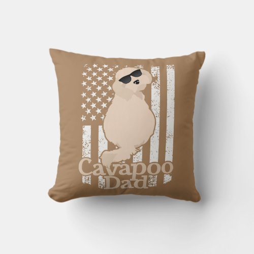 Cavapoo Dad Proud American Patriotic Flag Throw Pillow