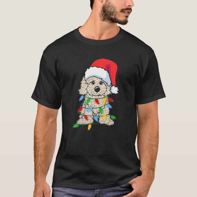 Cavapoo Dog Christmas Light Funny Dog Lover Xmas T-Shirt (Front)