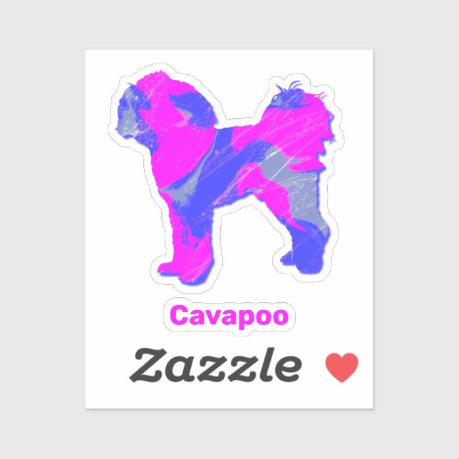 Cavapoo Dog Crazy Hot Pink & Blue Cut Sticker (Sheet)