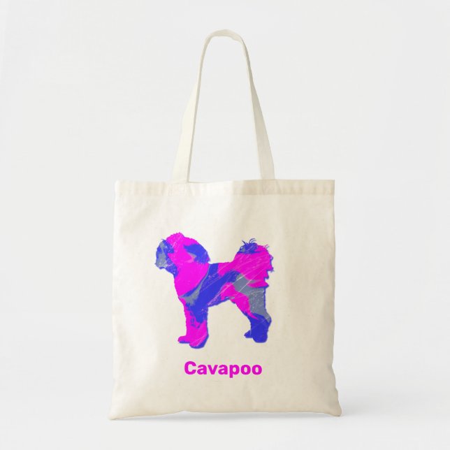 Cavapoo Dog Crazy Hot Pink & Blue Tote Bag (Front)
