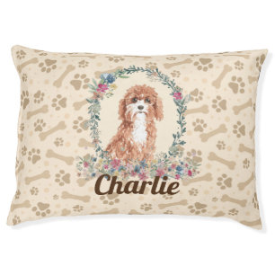 Cavapoo Dog Paw Print & Dog Bone Cute  Pet Bed