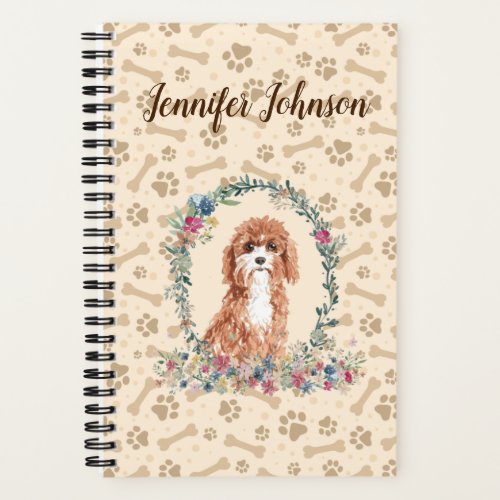 Cavapoo Dog Paw Print  Floral Cute Notebook