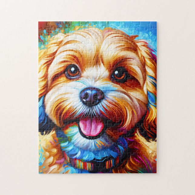 Cavapoo Dog Portrait Acrylic Art Print Dog Lover Jigsaw Puzzle (Vertical)