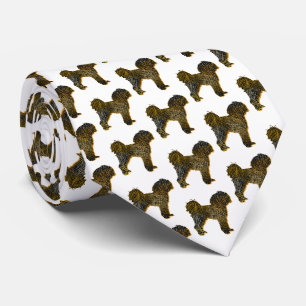 Cavapoo Dog Silhouette Halloween Orange White Neck Tie