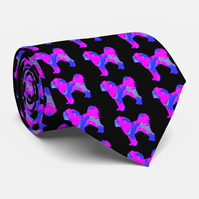 Cavapoo Dog Silhouette Pink& Blue Black Neck Neck Tie (Rolled)