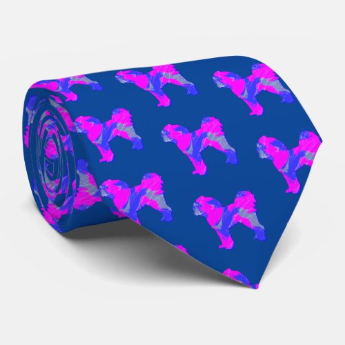 Cavapoo Dog Silhouette Pink  Blue Dark Blue Neck Tie