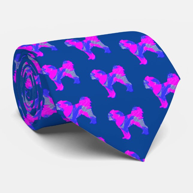 Cavapoo Dog Silhouette Pink & Blue Dark Blue Neck Tie (Rolled)