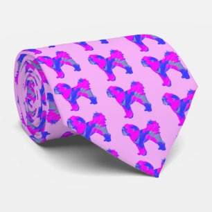 Cavapoo Dog Silhouette Pink& Blue Light Pink Neck Tie