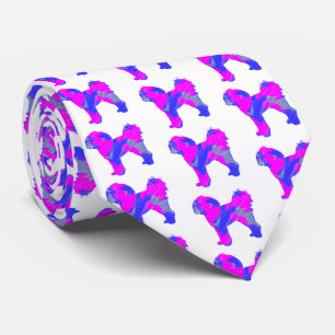 Cavapoo Dog Silhouette Pink& Blue White Neck Neck Tie