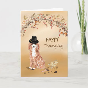 Cavapoo Funny Pilgrim Hat Thanksgiving Card