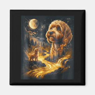Cavapoo howling to the moon retro animal vintage magnet