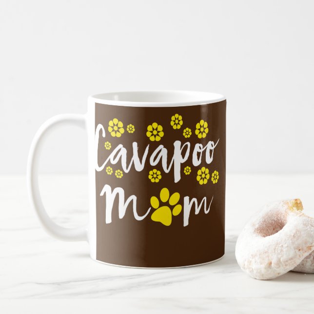 Cavapoo Mom Buttercup Flower Design with Yellow Coffee Mug (With Donut)