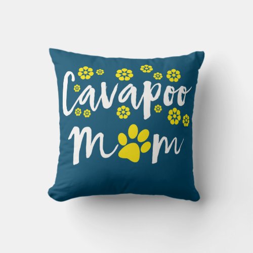 Cavapoo Mom Buttercup Flower Design with Yellow Throw Pillow