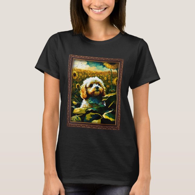 Cavapoo Painting Sunflower Flower Mom Women Floral T-Shirt (Front)
