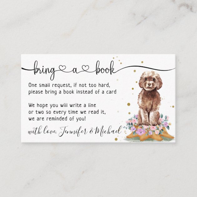 Cavapoo Poodle “Bring a Book” Baby Shower Enclosure Card