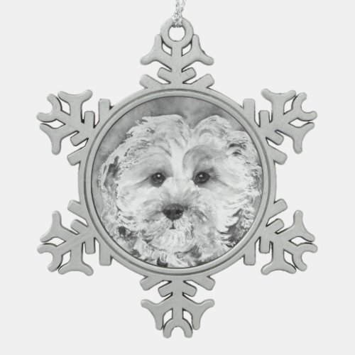 Cavapoo puppy  Ollie Snowflake Pewter Christmas Ornament
