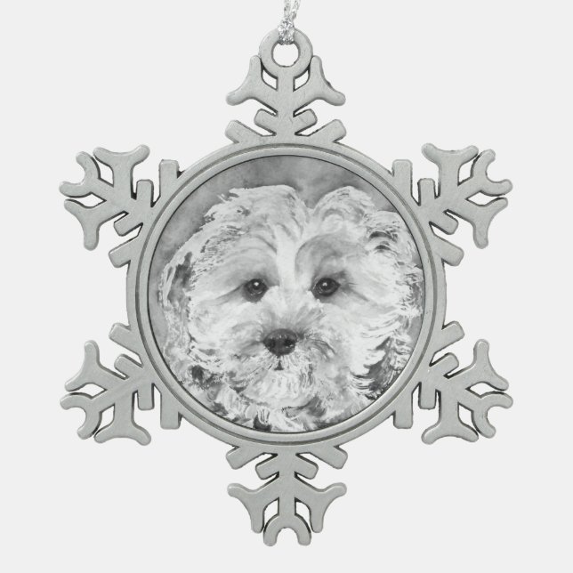 Cavapoo puppy " Ollie". Snowflake Pewter Christmas Ornament (Front)