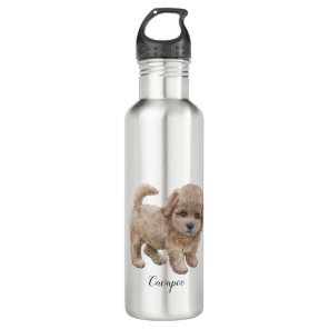 Cavapoo Puppy Watercolor Dog Stainless Steel Water Bottle
