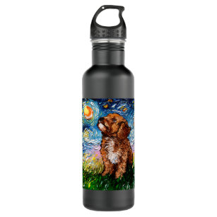Cavapoo Starry Night Impressionist Dog Art by Aja Stainless Steel Water Bottle