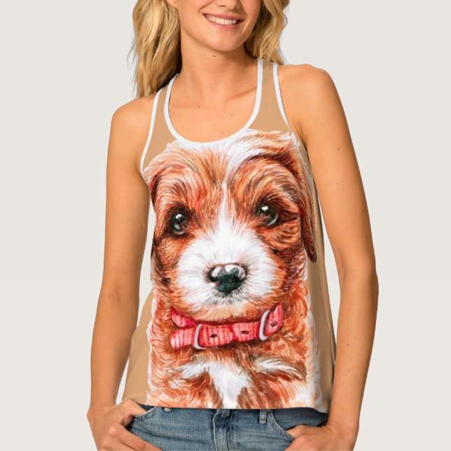 Cavapoo Watercolor Portrait Tank Top (Front)