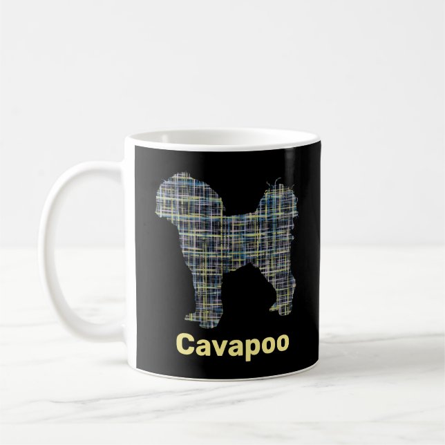 Cavapoo Yellow & Black Grid Line Coffee Mug (Left)