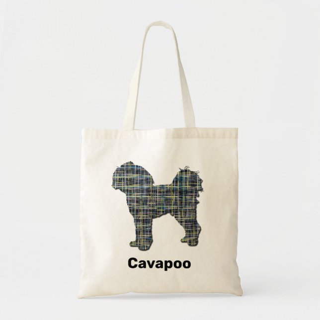 Cavapoo Yellow & Black Grid Line Tote Bag (Front)