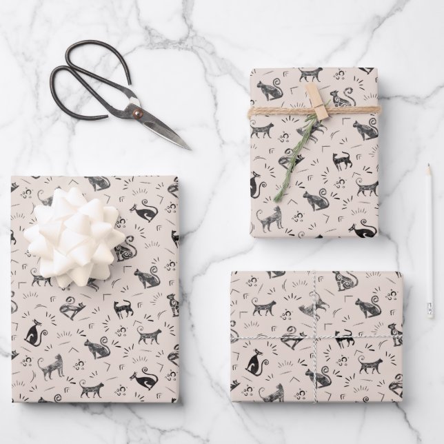 Cave Art Cats on Beige Wrapping Paper Sheets (Front)