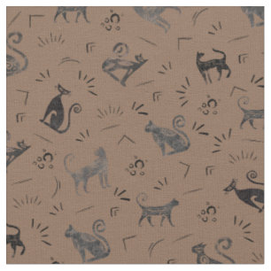 Cave Art Cats on Brown Fabric
