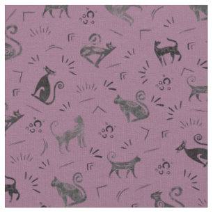 Cave Art Cats on Gray Magenta Fabric