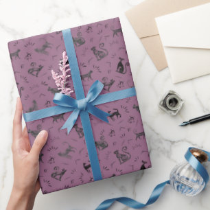Cave Art Cats on Gray Magenta Wrapping Paper
