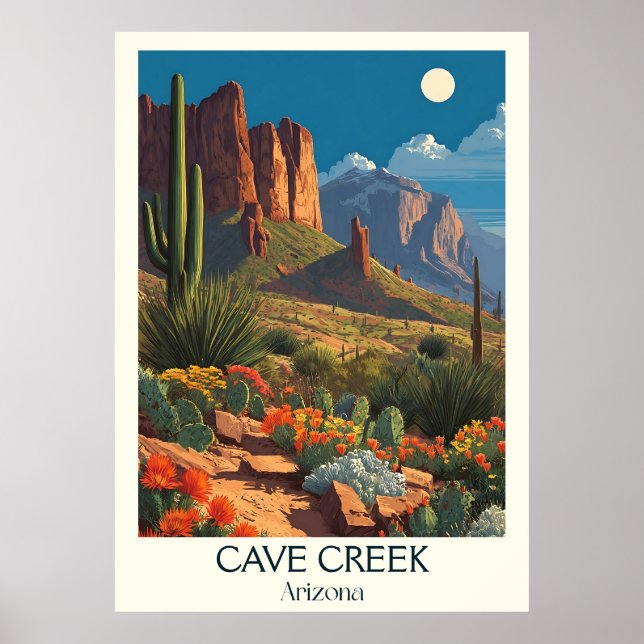 Cave Creek Arizona Vintage Travel Poster | Retro S (Front)