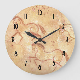 Cave Drawing Painting of Horses Large Clock