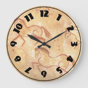 Cave Drawing Painting of Horses Large Clock