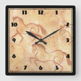 Cave Drawing Painting of Horses Square Wall Clock