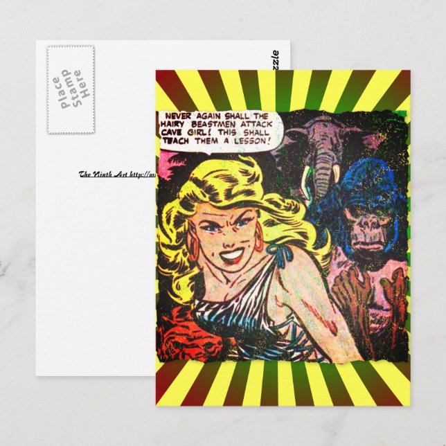 Cave Girl, Gorilla, Elephant Golden Age Comic Book Postcard (Front/Back)