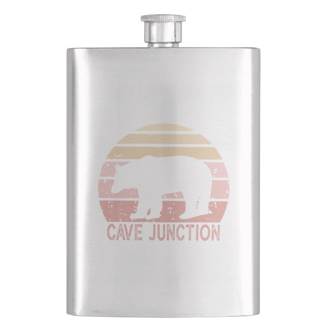 Cave Junction Oregon Retro Bear Flask (Front)