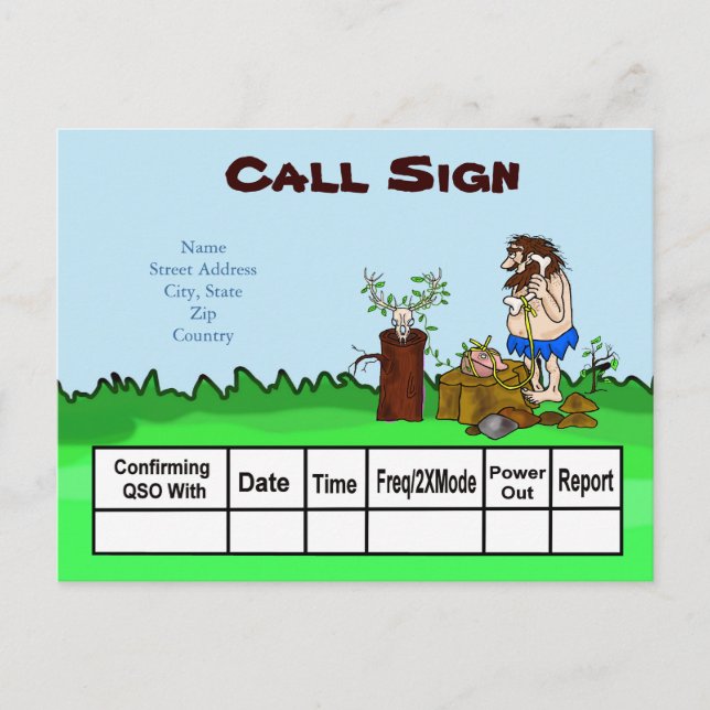 Cave Man Ham Ham Radio QSL Card  Customize It! (Front)