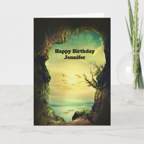 Cave overlooking a Tropical Sea Scenic Birthday Card