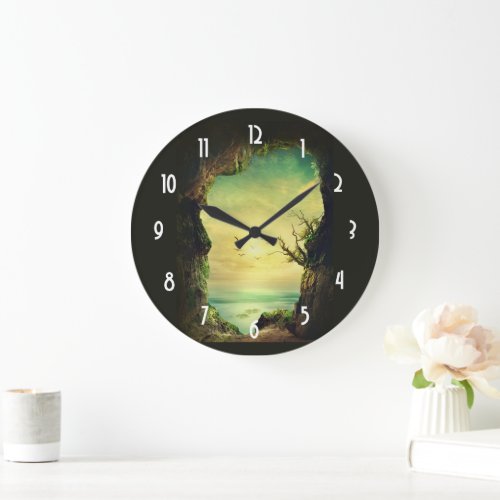 Cave overlooking a Tropical Sea Scenic Photo Large Clock