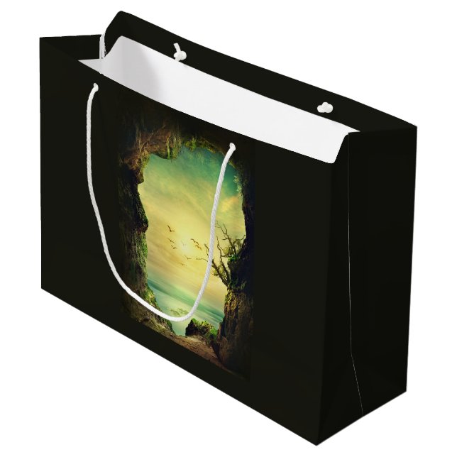 Cave overlooking a Tropical Sea Scenic Photo Large Gift Bag (Front Angled)