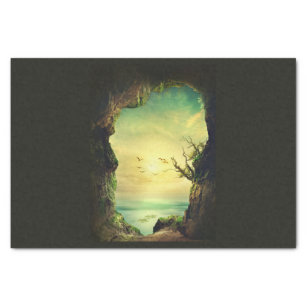 Cave overlooking a Tropical Sea Scenic Photo Tissue Paper