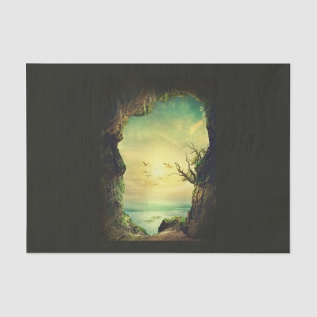 Cave overlooking a Tropical Sea Scenic Photo Tissue Paper (Front)