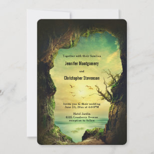 Cave overlooking a Tropical Sea Scenic Wedding Invitation