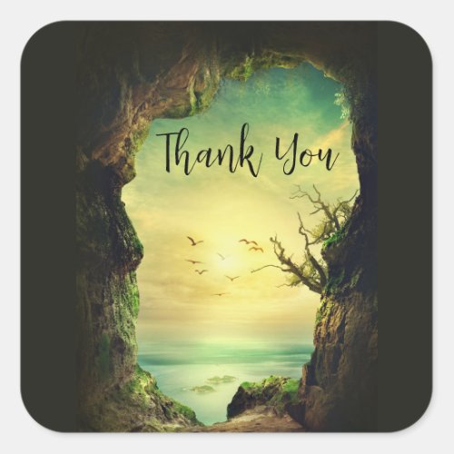  Cave overlooking the Sea Scenic Photo Thank You Square Sticker