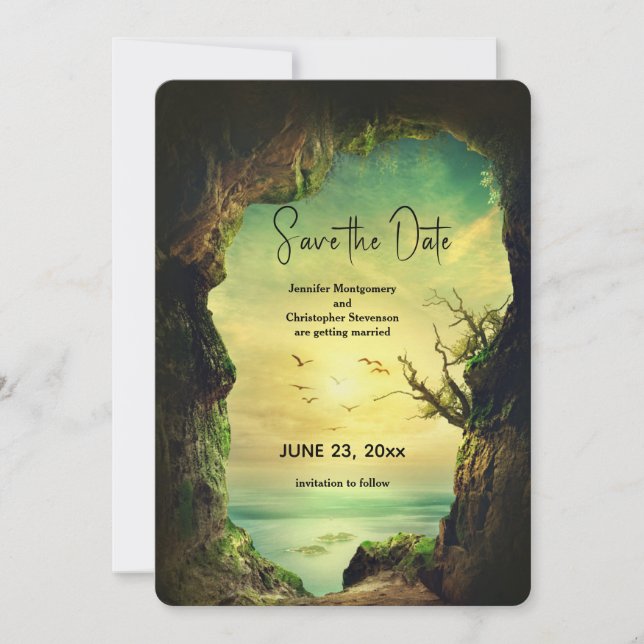 Cave overlooking the Sea Scenic Photo Wedding Save Save The Date (Front)