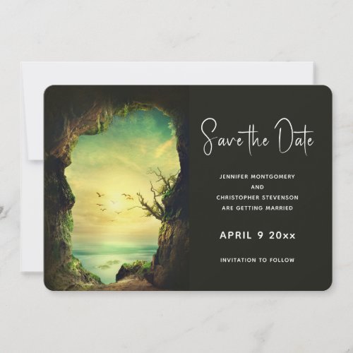Cave overlooking the Sea Scenic Photo Wedding Save The Date